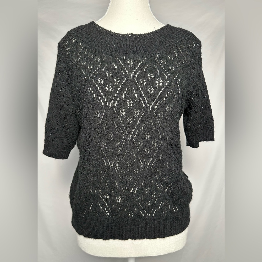 CORTINA‎ Black Open Knit Y2K Summer Vacation Goth Short Sleeve Size M